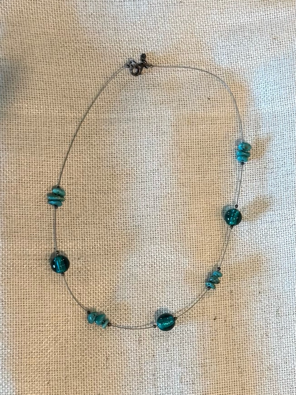 Silpada Turquoise Glass Bead Wire Necklace- only used as a display